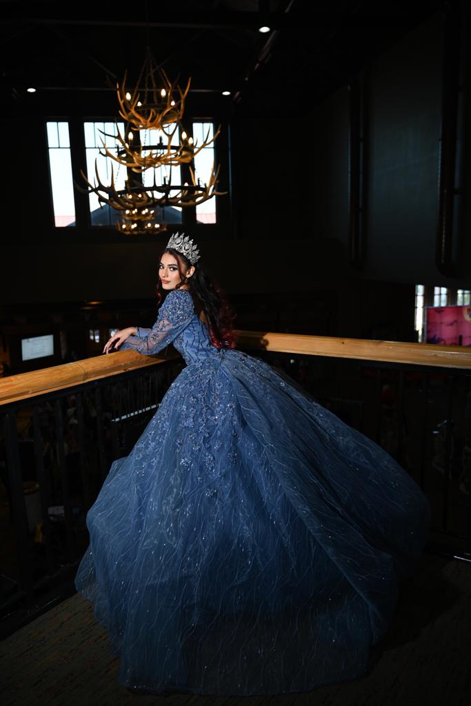 Gradient Blue Princess Ball Gown 3D Flower Debut Dress 66698 viniodres –  Viniodress
